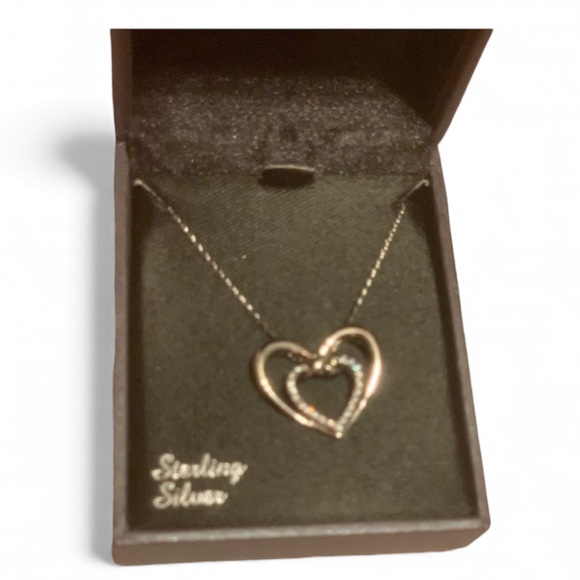 NEW Diamond Sterling Silver Diamond Heart Necklace 16"-18" Chain NWT style 2 - Picture 6 of 8